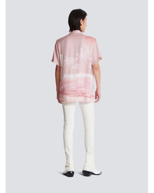 Balmain Pink Twill Palm Tree Print Shirt for men