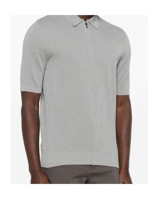 Eleventy Gray Half-Zip Knitted Polo Shirt for men