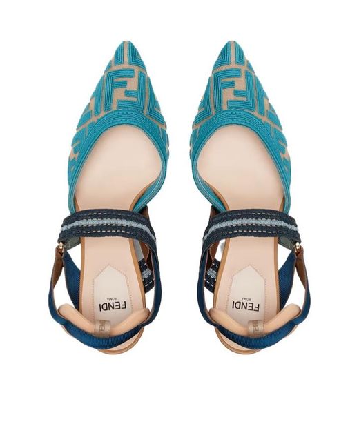 Fendi Blue Colibr Ff High-Heel Slingback Pumps