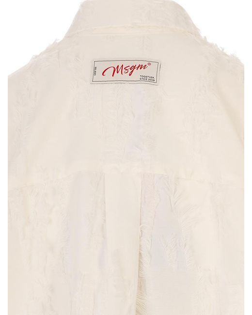 MSGM White Textured Long-Sleeve Shirt