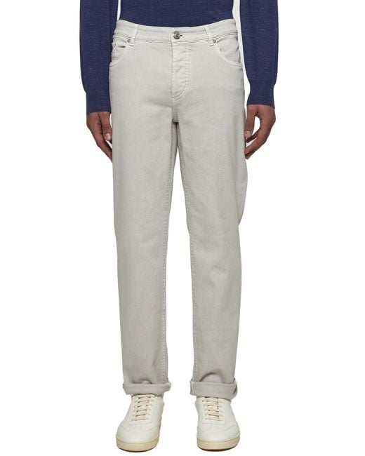 Brunello Cucinelli Gray Logo Patch Straight-Leg Jeans for men