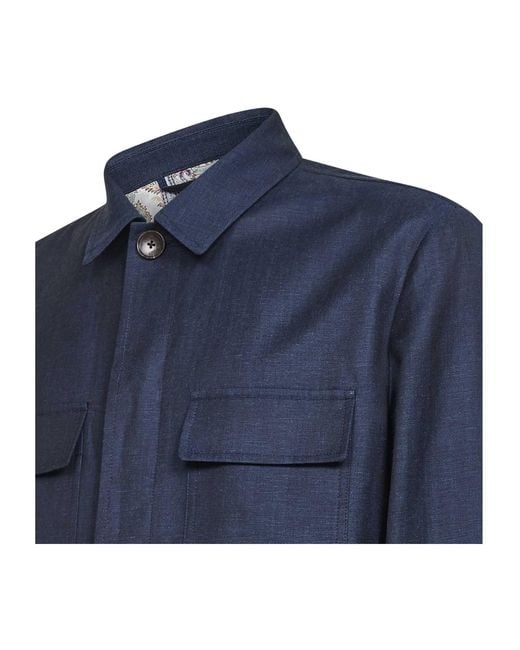 Etro Blue Logo Embroidered Easy Fit Shirt for men