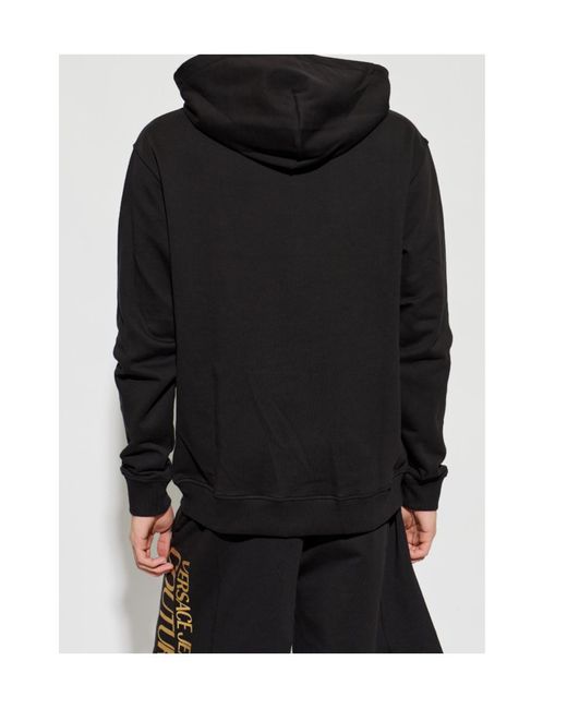 Versace Jeans Black Couture Logo Printed Drawstring Hoodie for men