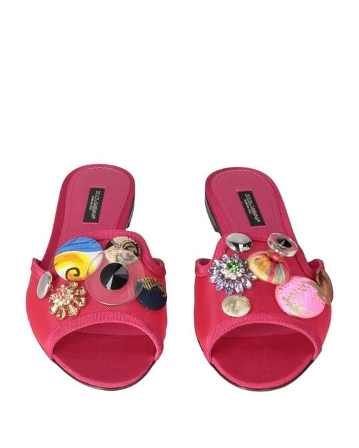 Dolce & Gabbana Pink Rhinestone Decorated Basic Color Flat Slippers