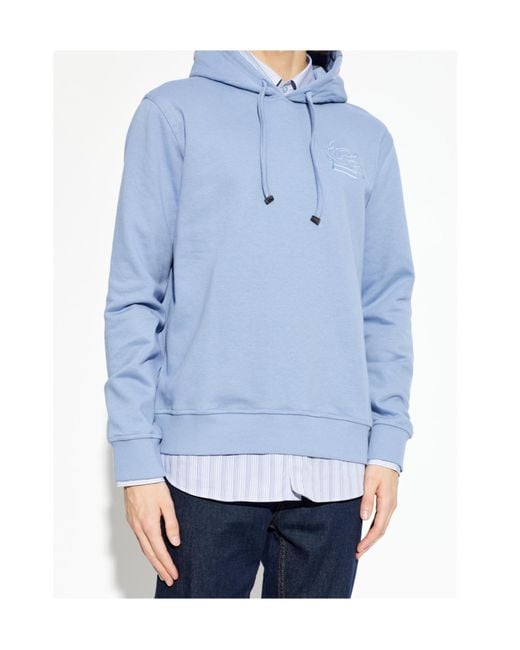 Etro Blue Pegaso Embroidered Drawstring Hoodie for men