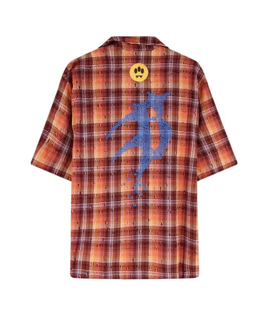 Barrow Red Distressed Check Bowling Shirt for men