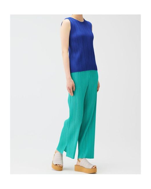 Pleats Please Issey Miyake Green Straight-Leg Pleated Trousers