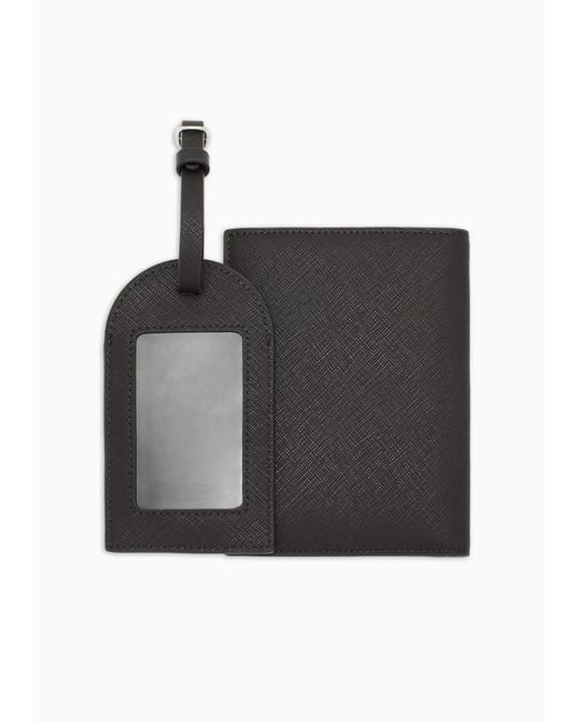 Emporio Armani Black Logo-Plaque Passport Holder (Set Of Two) for men