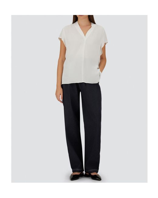 Herno White Viscose V-Neck Short-Sleeve Top