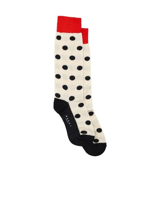 Marni White Polka Dot Intarsia Knit Socks