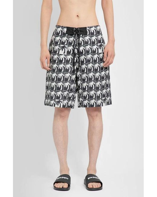 Palm Angels Black Logo Printed Drawstring Swim Shorts for men