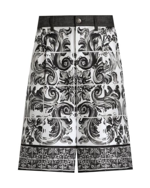 Dolce & Gabbana Multicolor Majolica-Print Denim Shorts for men