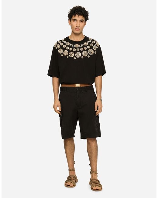 Dolce & Gabbana Black Brand Plate Stretch Cargo Shorts for men