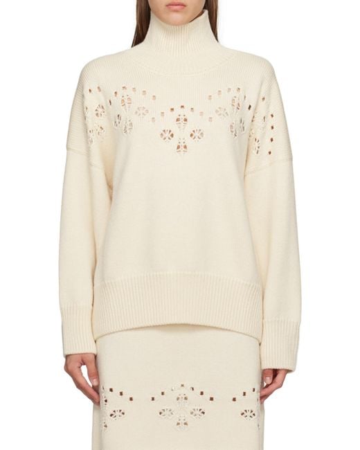 Chloé White Chloé Pointelle-Knit High Neck Sweater