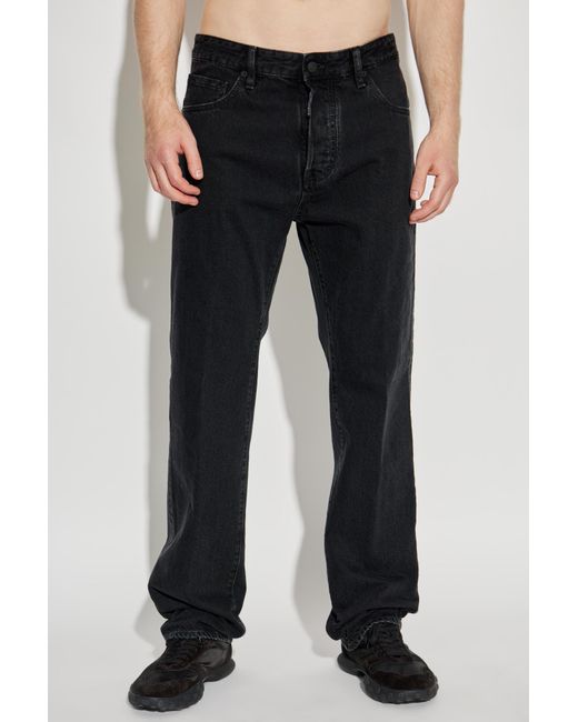 DSquared² Black Logo Patch Straight-Leg Jeans for men
