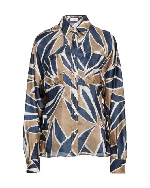 Brunello Cucinelli Blue Silk Shirts Blouses