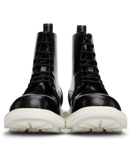 McQueen Black Patent-Leather Lace-Up Boots for men
