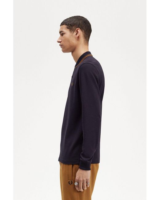 Fred Perry Blue Long Sleeve Polo Shirt for men