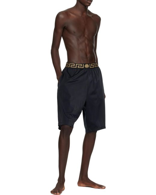 Versace Black Elasticated Waistband La Greca Printed Bermuda Shorts for men