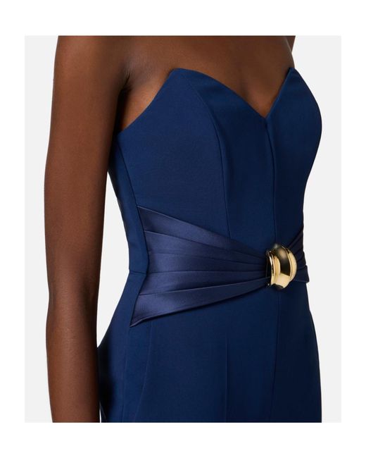 Elisabetta Franchi Blue Flowing Macro Bow Crepe Jumpsuit