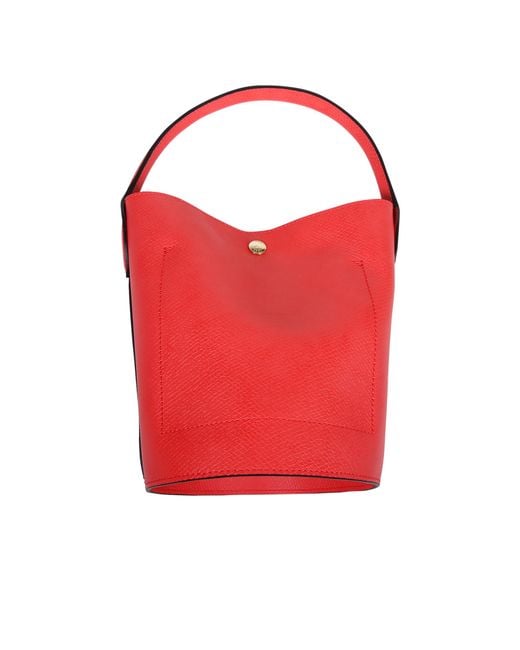 Longchamp Red Épure Logo Embossed Small Bucket Bag