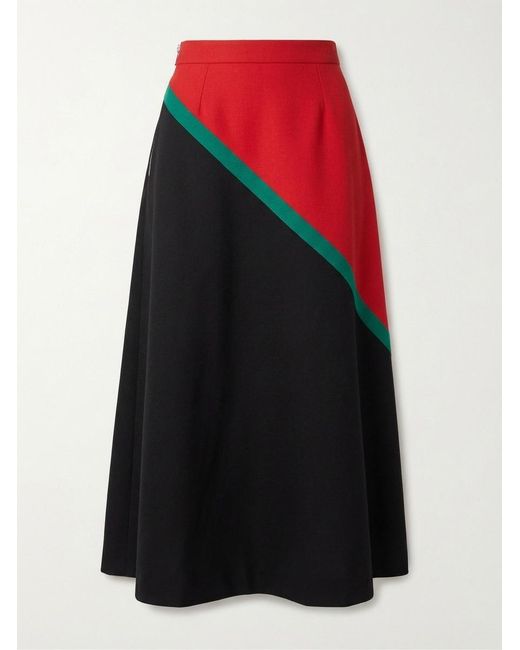 Gucci Black Color Blocked A-Line Midi Skirt