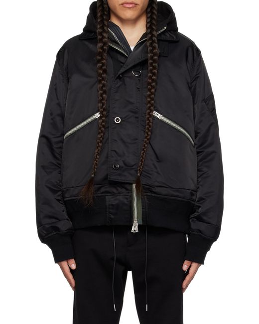 Sacai Black Collared Button-Up Jacket for men