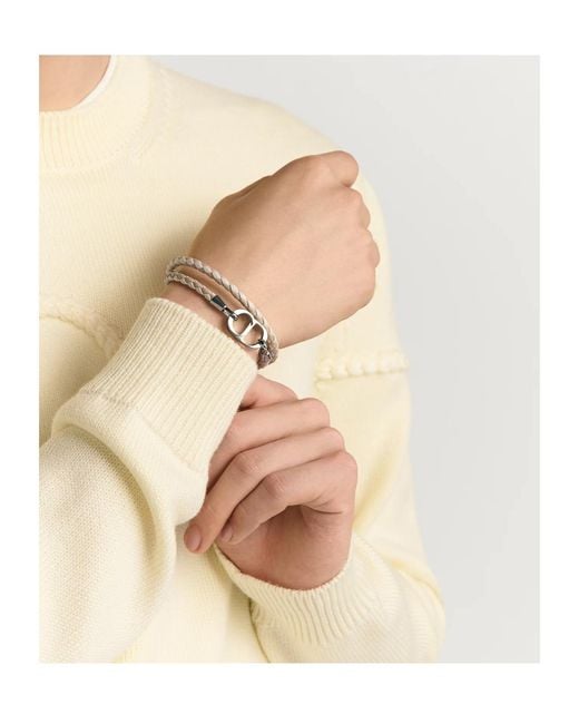 Dior White Cd Icon Woven Leather Double Bracelet for men
