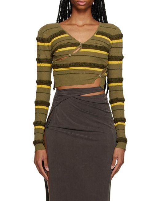 Jacquemus Green Striped Cropped Jumper