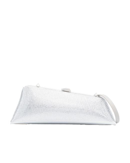 The Attico White The Long Night Embellished Asymmetric Clutch Bag
