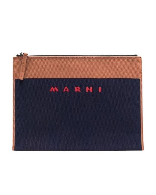 Marni Blue Logo-Embroidered Zip Clutch Bag for men