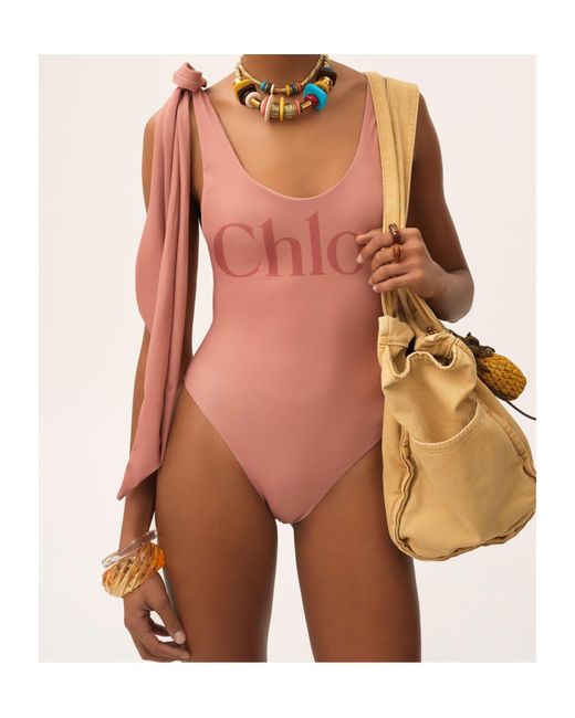 Chloe★KNOTTED-STRAP ONE-PIECE LOGO SWIMSUIT Chloé Knotted Strap One Piece Swimsuit | Chloé MO