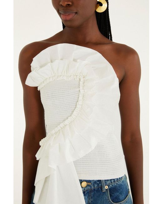 Farm Rio White Strapless Ruched Tank
