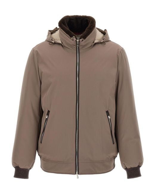 Brunello Cucinelli Brown Sherling Neck Bomber Jacket for men