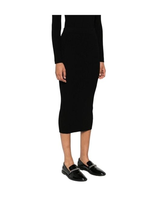P.A.R.O.S.H. Black Ribbed-Knit Midi Skirt