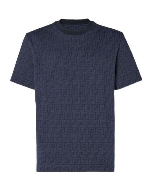 Fendi Blue Logo Detailed Crewneck T-Shirt for men