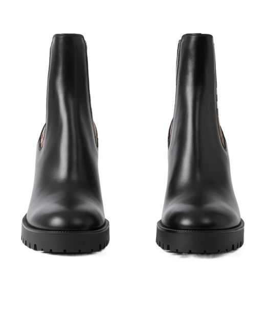 Burberry Black Checked Panel High Block Heel Boots
