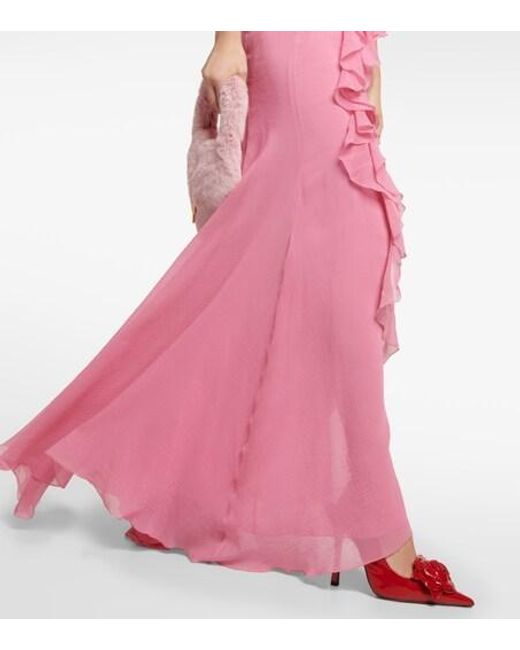 Blumarine Pink Ruffle Cotton And Silk Maxi Dress