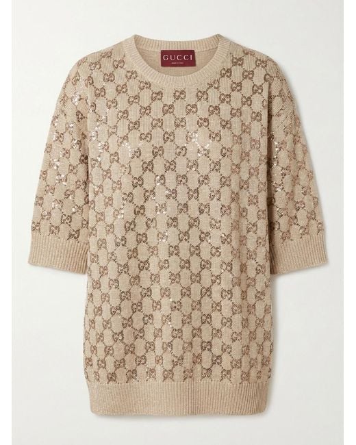 Gucci Natural Wool Cashmere Sweater With Crystals