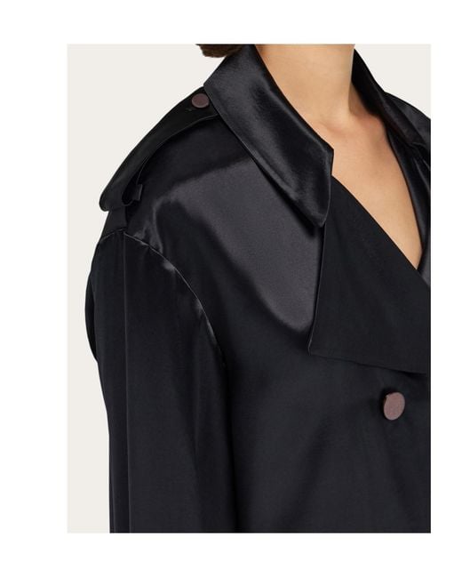 Ferragamo Black Ferragamo Double-Breasted Belted Trench Coat