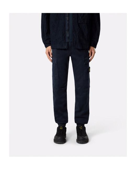 Stone Island Blue Elastic-Waist Casual Trousers for men