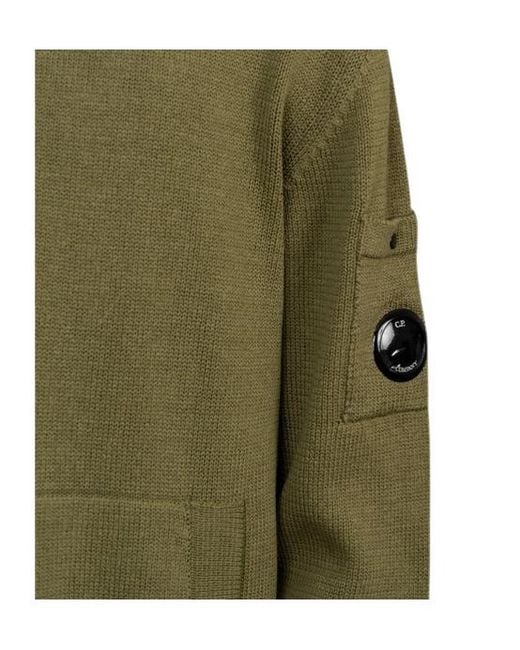 C P Company Green Zip-Up High Neck Cardigan for men