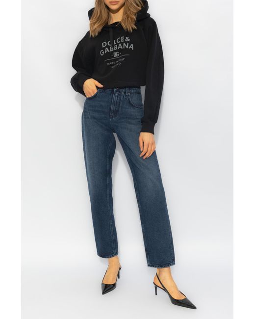 Dolce & Gabbana Black Logo Printed Cropped Hoodie