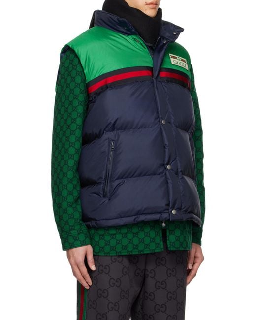 Gucci Blue Colour Blocked Logo Patch Padded Gilet for men