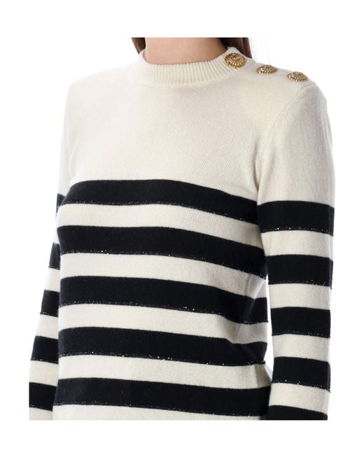 Balmain White Striped Buttoned Knit Jumper