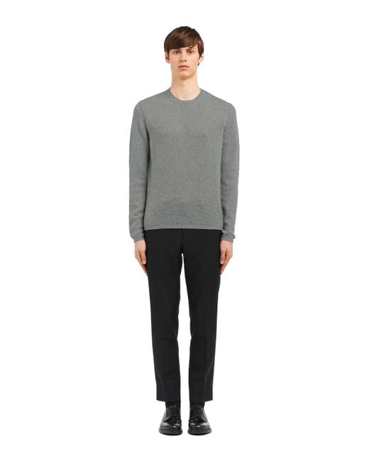 Prada Gray Cashmere Crew-Neck Sweater for men