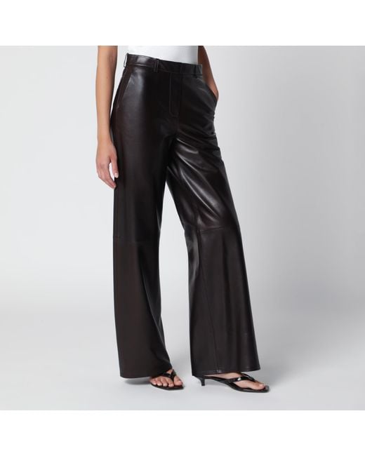 Nour Hammour Black Wide-Leg Leather Pants