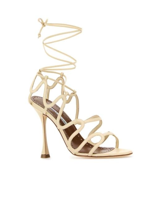 Manolo Blahnik Metallic Fawda Lace-Up Sandals