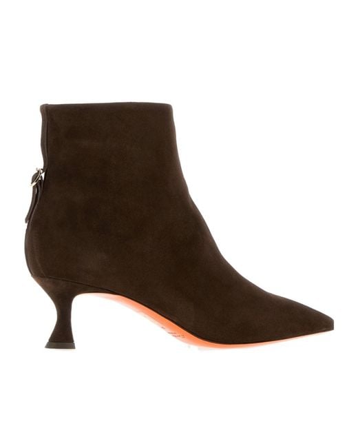 Santoni Brown Giulie Kitten Heel Ankle Boots