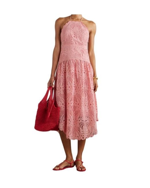 Farm Rio Pink Eyelet Halterneck Midi Dress